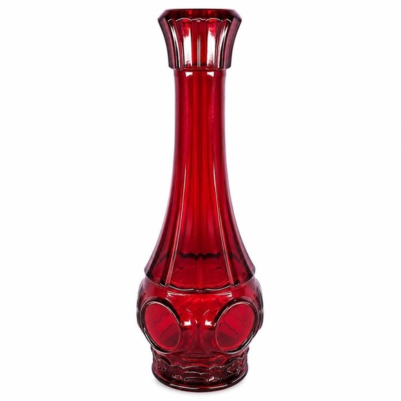 Wheaton Other - Vintage Wheaton Ruby Red Glass Bud Vase Bullseye Coin Dot MCM 9" Retro